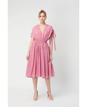 Pink ruched waist dress